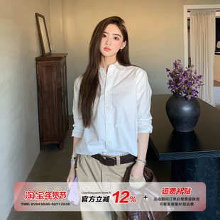 橘子树在哪儿韩系polo领长袖衬衫女秋季纯棉叠穿衬衣休闲宽松上衣