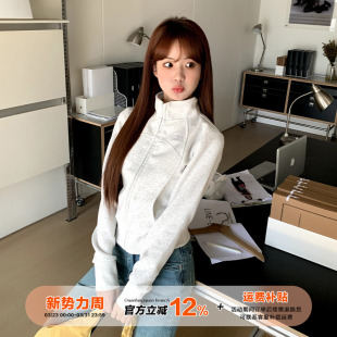 上衣 显瘦百搭短款 橘子树在哪儿简约拉链卫衣外套女春季 设计感修身