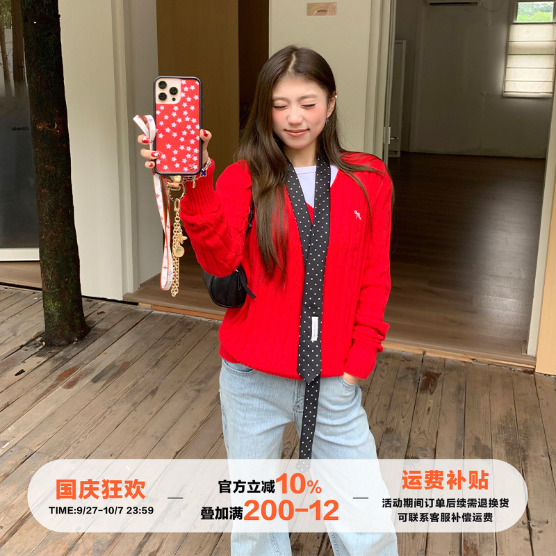 橘子树在哪儿复古V领麻花毛衣女