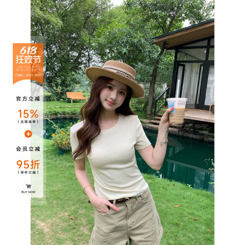 橘子树在哪儿韩系极简短袖t恤女夏季圆领修身显瘦正肩体恤上衣