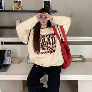 橘子树在哪儿复古字母刺绣毛衣女秋冬设计感慵懒风软糯显瘦针织衫
