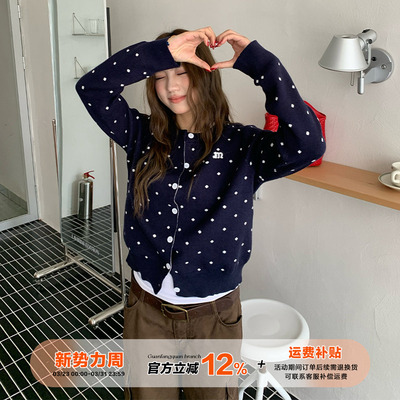 橘子树在哪儿韩系波点针织开衫女