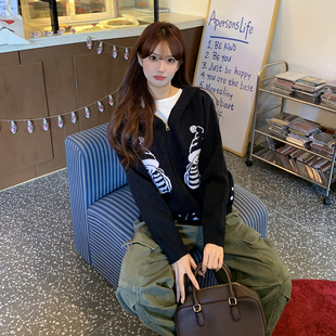 橘子树在哪儿美式 圣诞雪人连帽毛衣外套女冬季 撞色慵懒风针织衫