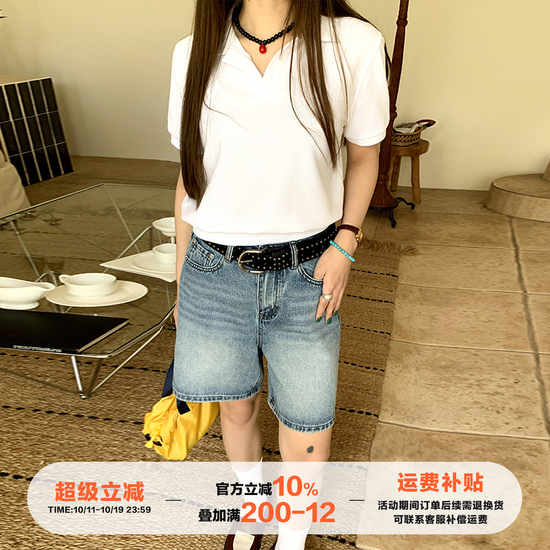 【限时价】橘子树在哪儿美式复古牛仔五分裤女夏季简约直筒显瘦