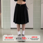 学院风百搭显瘦气质a字百褶裙 橘子树在哪儿黑色五分半身裙女秋季