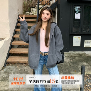 橘子树在哪儿重磅连帽卫衣外套女秋季 慵懒风休闲宽松显瘦百搭上衣