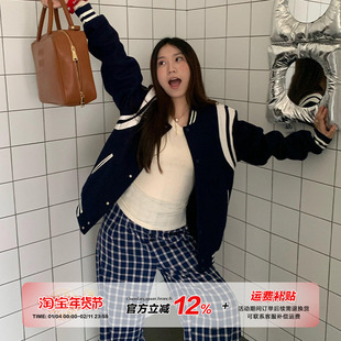 【清仓价】橘子树在哪儿学院风拼接棒球服外套秋季情侣款夹克上衣