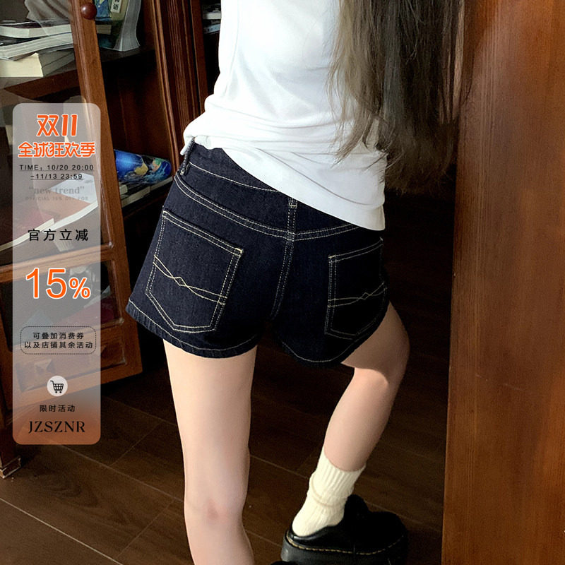 橘子树在哪儿复古明线牛仔短裤女夏薄款修身显瘦辣妹女团百搭热裤