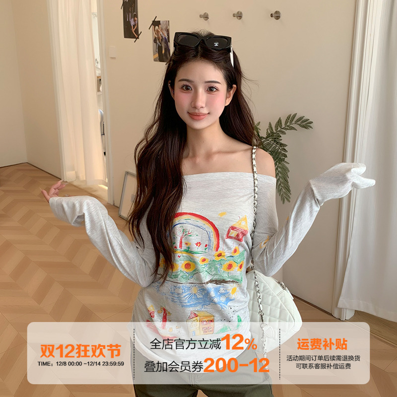 橘子树在哪儿一字肩防晒长袖t恤