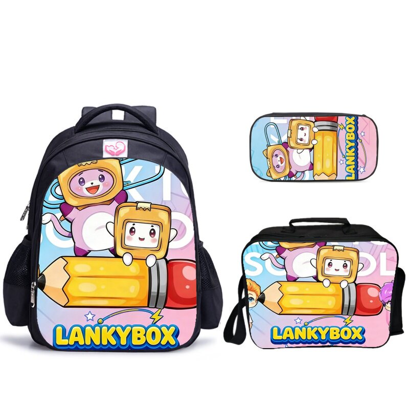 卡通LankyBox三件套含书包便当餐包笔袋可爱角色同框设计印花