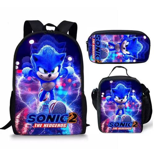 sonic刺猬索尼克双肩包三件套包儿童校园书包斜挎包笔袋