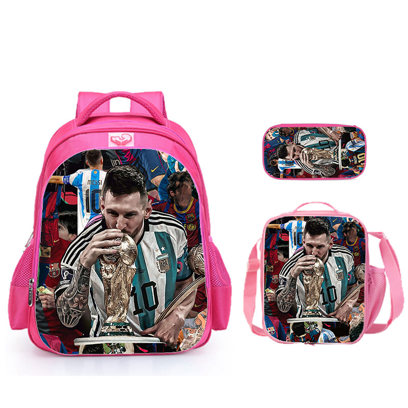 牛津纺耐磨儿童三件套-梅西Leo Messi书包+餐包+笔袋-卡通印花
