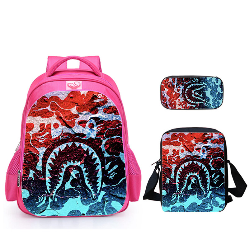 Sprayground潮牌石纹涂鸦大嘴鲨鱼 学生上学便携背包饭盒