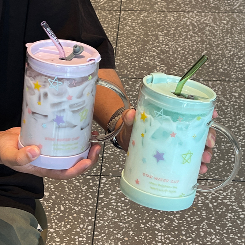 沐韩高硼硅玻璃杯女高颜值吸管杯