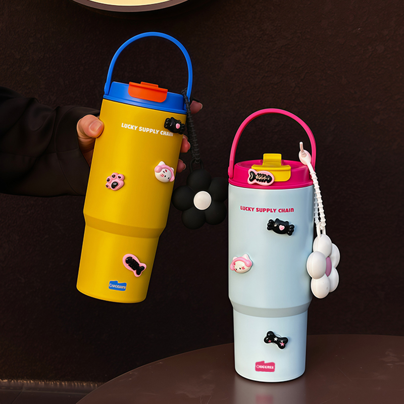 沐韩巨无霸保温杯女生吸管水杯