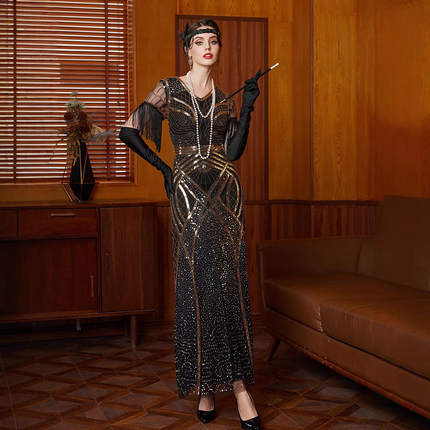 欧美1920S盖茨比礼服复古派对晚礼服 亚马逊舞会珠绣亮片连衣裙