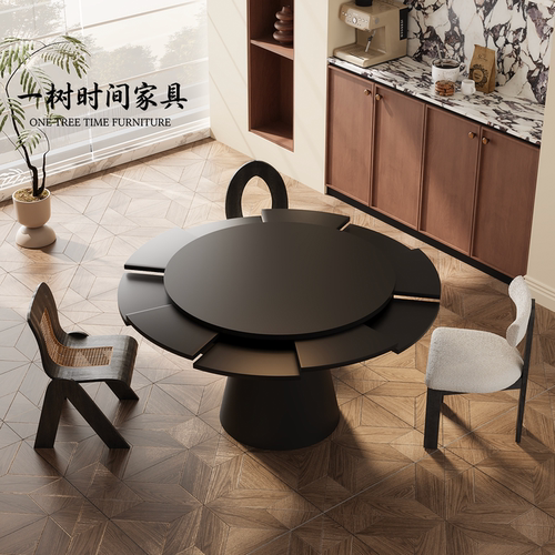中古实木小户型家用旋转变形圆桌