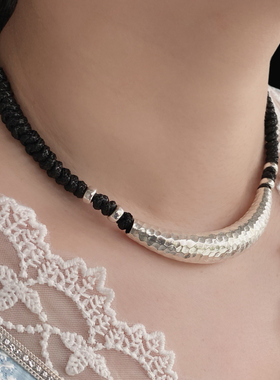 短款围脖颈链925纯银弯管吊坠甲状腺术后遮疤手工编腊绳项链女款