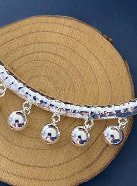 99足银复古民族风弯管圆球项链