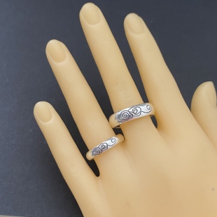 纯银复古情侣对戒999足银祥云男女款戒指活口可调节潮流