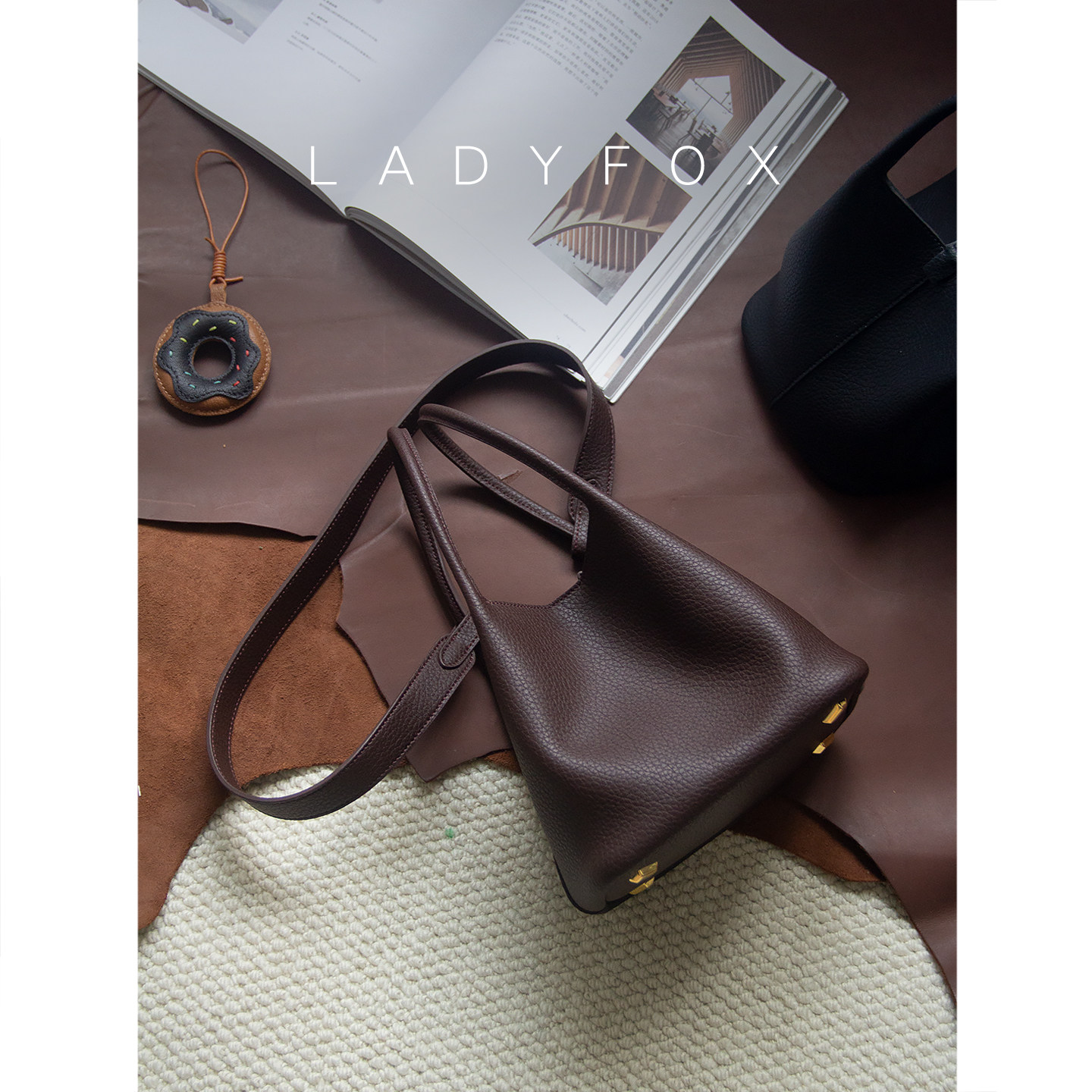 Ladyfox秋冬复古真皮菜篮子包牛皮单肩包女日系潮流小方包高级感,箱包皮具/热销女包/男包,通用款女包,淘宝优惠券,粉丝福利购,淘宝优惠卷