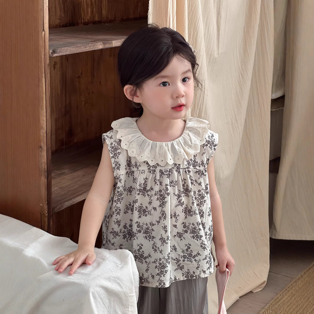 A类韩版女童森系碎花衬衫2025夏季新款儿童洋气花边领女孩衬衣
