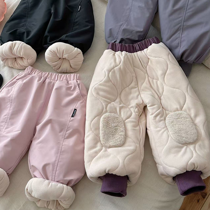 抗寒裤子儿童膝盖防风贴长裤加厚夹棉2025冬季户外冲锋裤女童棉裤