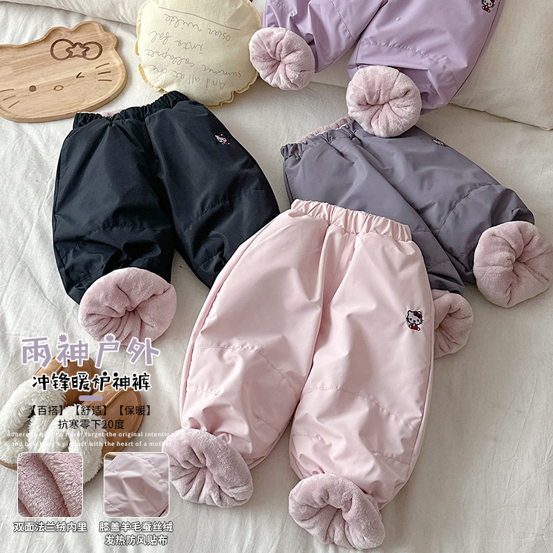 儿童一条过冬裤子冬季外穿女童冲锋裤防水防风裤宝宝保暖加绒加厚