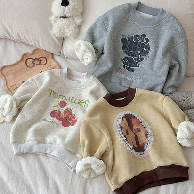 女童加绒卫衣2025秋冬款新款时髦女孩保暖上衣儿童洋气内搭打底衫