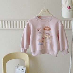 女童卫衣春款2026新款彩绘喷印洋气打底衫韩版童装圆领春季上衣