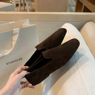 通勤百搭乐福鞋 女2026新款 复古斜方头一脚蹬方头平底单鞋 羊皮版