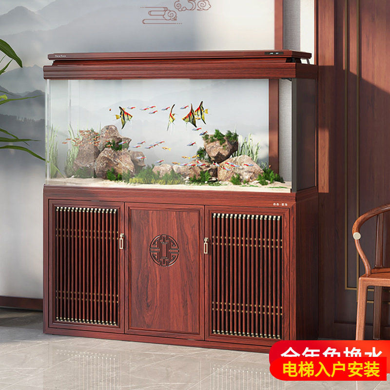 森森鱼缸大型超白玻璃客厅中式鱼缸水族箱客厅屏风生态鱼缸龙鱼缸