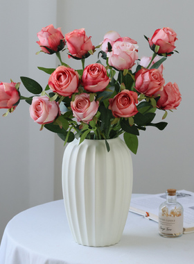 单枝保加利亚玫瑰花仿真花假花摆设客厅高端餐桌摆花摆件插花装饰