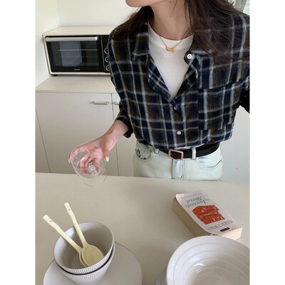 3th Morning 时髦氛围 皱感纹理格纹衬衫叠穿早秋新款ZY1987