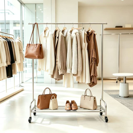 服装店展示架不锈钢落地单杆女装童装通用挂衣架带轮可移动陈列架