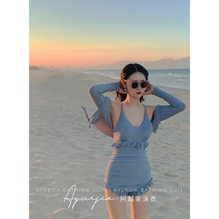 高级感度假纯欲风泳装 连体平角保守显瘦带罩衫 2025新款 泳衣女夏季
