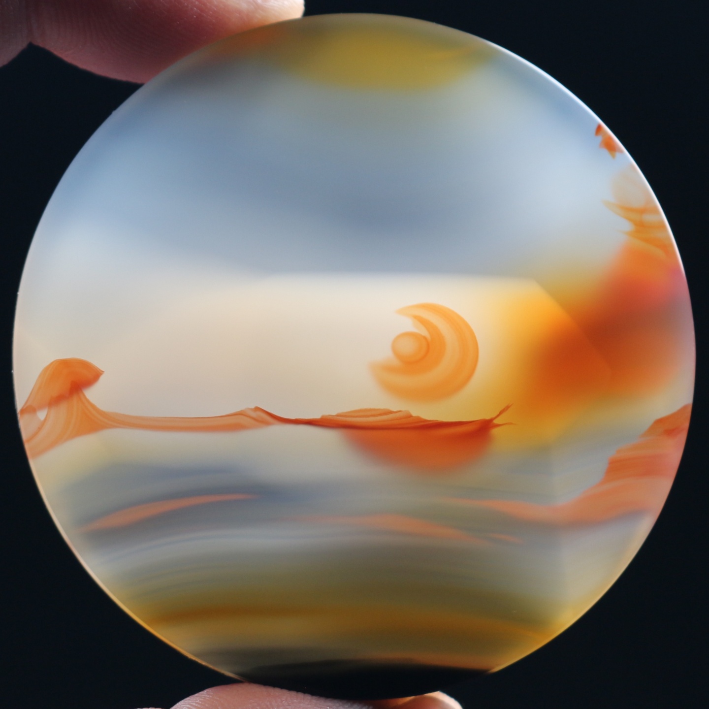 巴西玛瑙图腾象形日月元宝圆牌吊坠巴玉风景石平安无事牌挂件