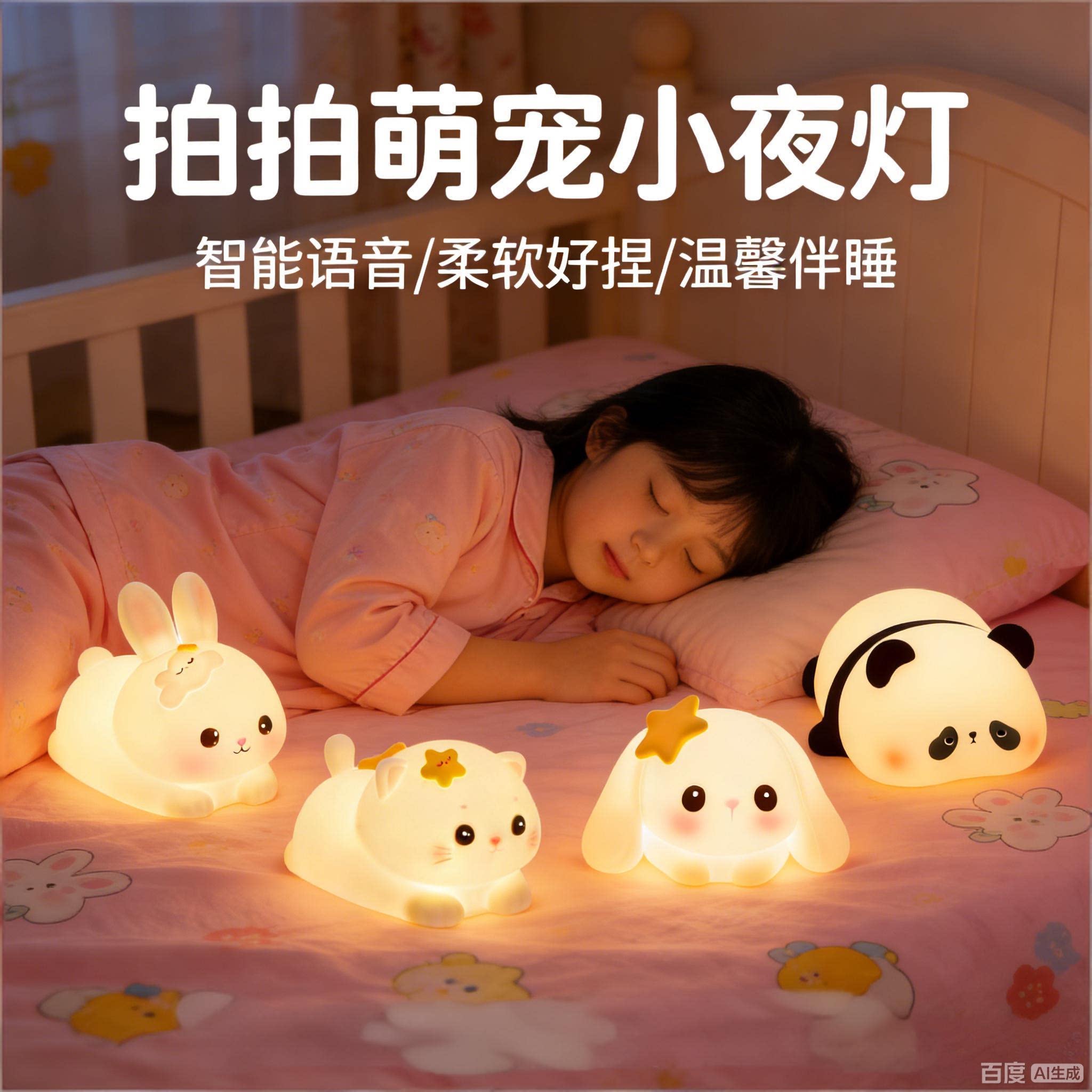 拍拍兔子小夜灯儿童女孩生日礼物台灯卧室睡眠床头灯智能声控语音