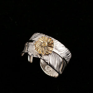 一休高桥吾郎菊地健kenkikuchi 925纯银羽毛点菊花印男女款戒指