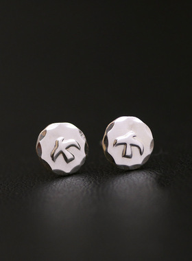 一休 手工 高桥 goro s925 大切边 飞鸟印台情侣款 纯银 耳钉