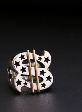 一休手工制作五角星美元戒指925