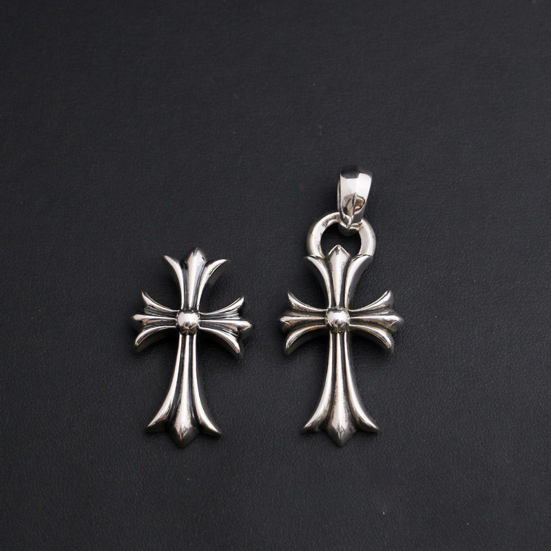 一休老银匠925纯银水滴环 十字架朋克 潮流 情侣 男女款吊坠 项链