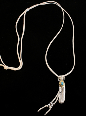 一休高桥吾郎 ikkyu goros纯银松石羽毛鹿皮绳项链吊坠朱一龙同款