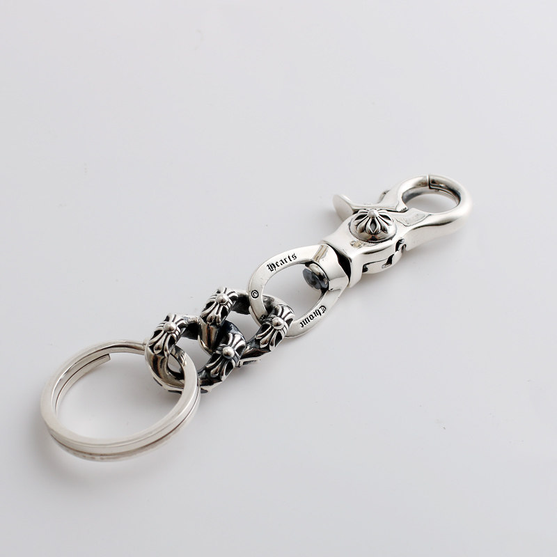一休老银匠制作925纯银匙环钥匙圈朋克 哥特风格 十字花钥匙扣