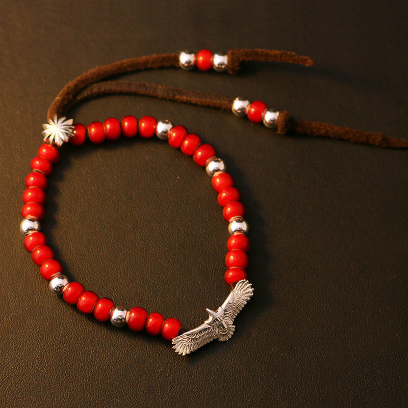 一休高桥吾郎风格 菊地健迷你鹰 琉璃珠男女款925银珠菊花扣手链