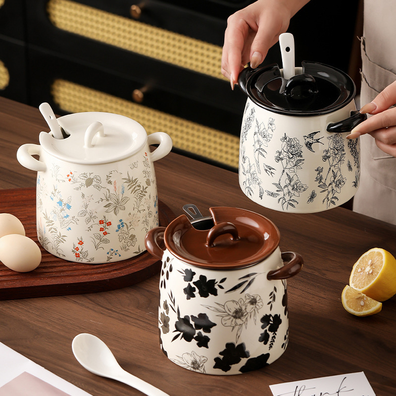 中古花卉大容量陶瓷猪油罐