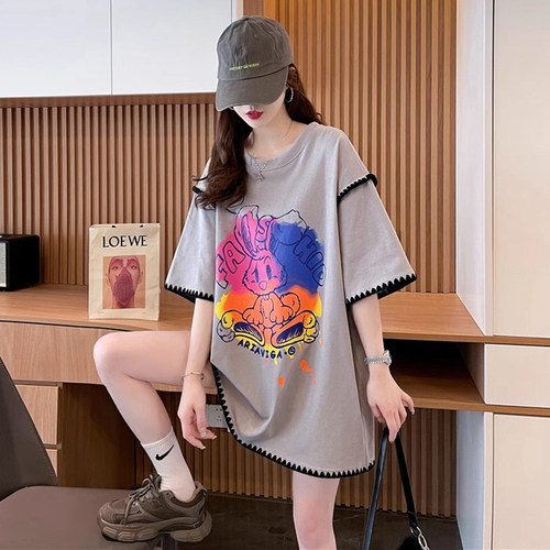 大码女装设计感卡通短袖T恤女