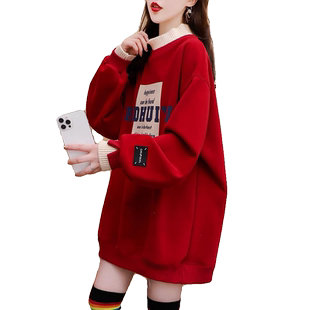 大码女装设计感加绒加厚卫衣女秋冬季新款韩版宽松百搭假两件上衣