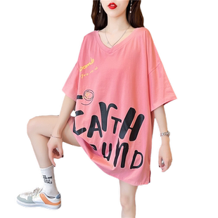网红大版露背中长款短袖T恤女2023夏季新款韩版宽松百搭洋气上衣