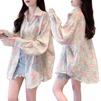 扎染设计感薄款防晒衬衫女夏季新款韩版宽松百搭大码胖mm外穿衬衣